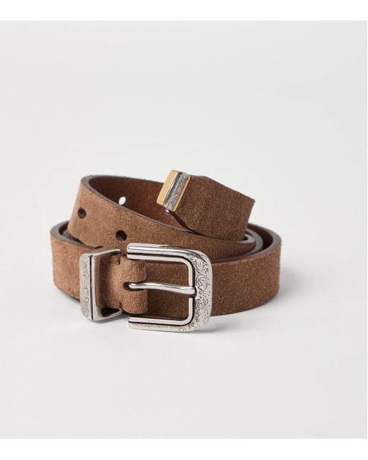 Brunello Cucinelli Brown Reversed Calfskin Belt for men