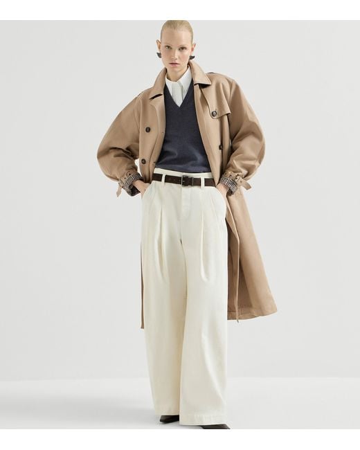 Brunello Cucinelli Natural Cotton-Linen Monili-Detail Trench Coat