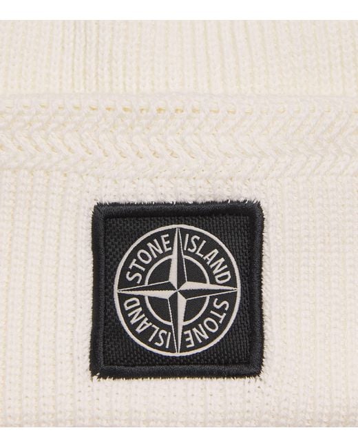 Stone Island Natural Cotton Compass Patch Beanie for men