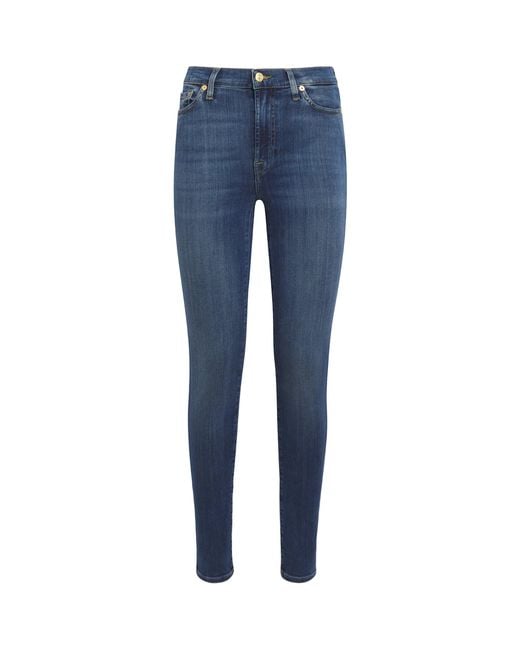 7 For All Mankind Blue Slim Illusion Luxe High-Rise Skinny Jeans