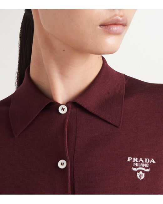 Prada Purple Silk Long-Sleeve Polo Shirt