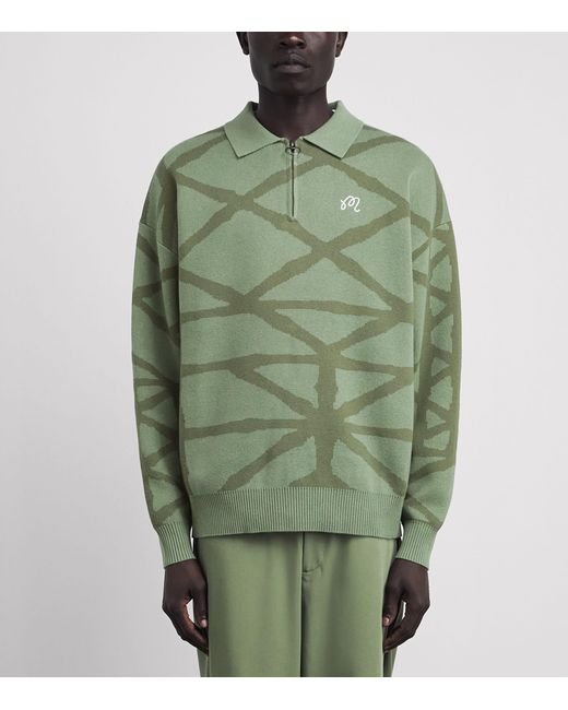 Malbon Green Cotton Verdant Quarter-Zip Sweater for men