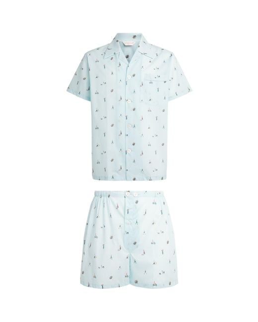 Derek Rose Blue Cotton Ledbury Pyjama Set for men