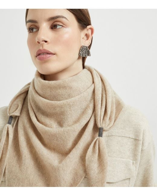 Brunello Cucinelli White Cashmere Shiny Scarf