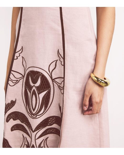 Lug Von Siga Pink Linen Printed Ornella Midi Dress