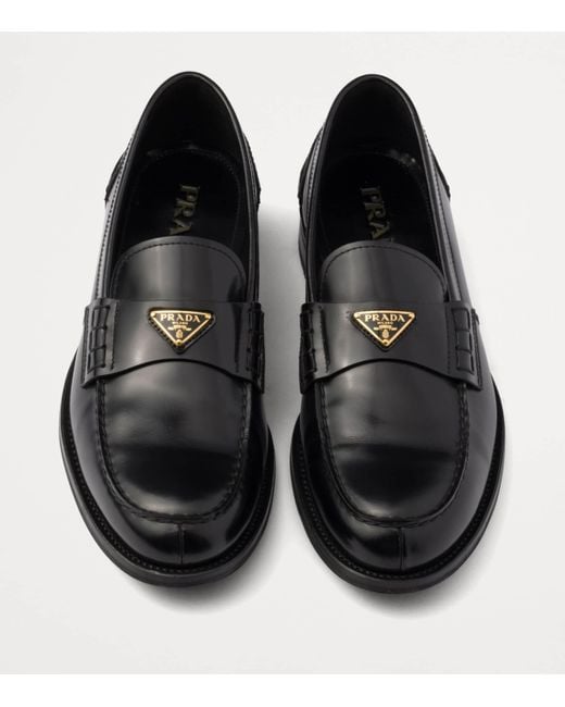 Prada Black Brushed Leather Loafers for men