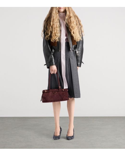 Prada Gray Wool Pleated Midi Skirt
