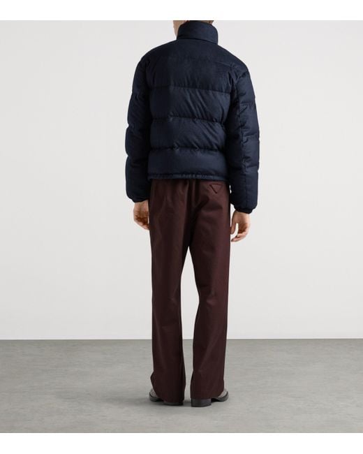 Prada Blue Cashmere Logo Puffer Jacket for men