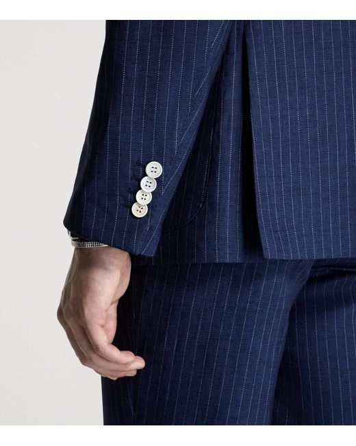 Dunhill Blue Linen Double-Breasted Blazer for men