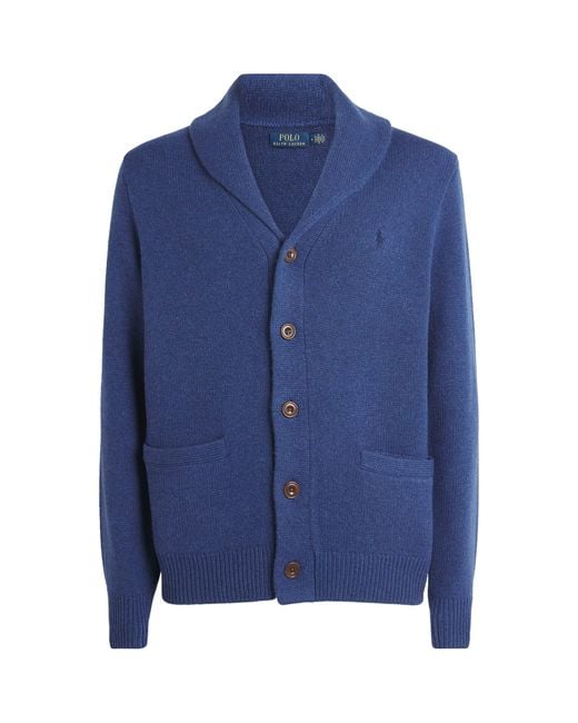 Polo Ralph Lauren Blue Wool-Cashmere Shawl-Collar Cardigan