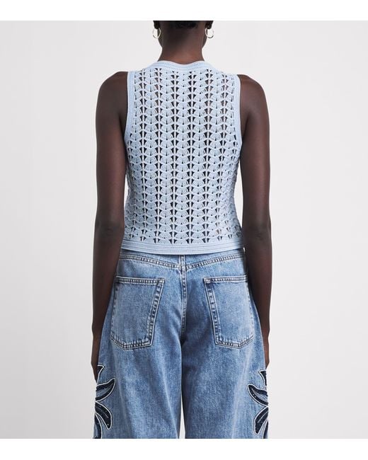 Sandro Blue Openwork Crochet Sleeveless Cardigan