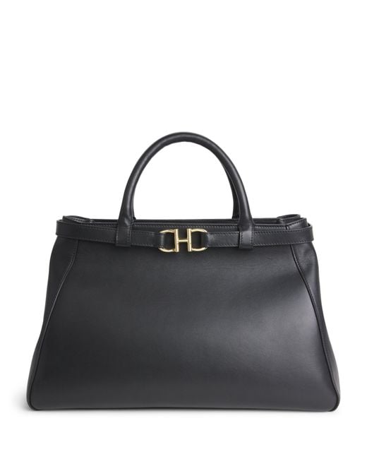 Harrods Black Medium Leather Grace Top-Handle Bag