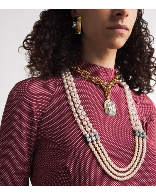Alessandra Rich Natural Faux Pearl Layered Necklace