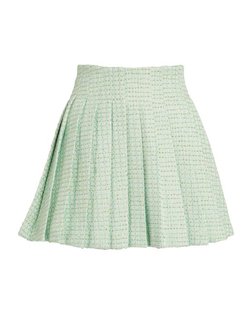 Self-Portrait Green Tweed Pleated Mini Skirt