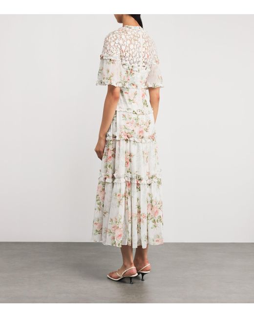 Needle & Thread Natural Chiffon Madame Rose Carla Maxi Dress