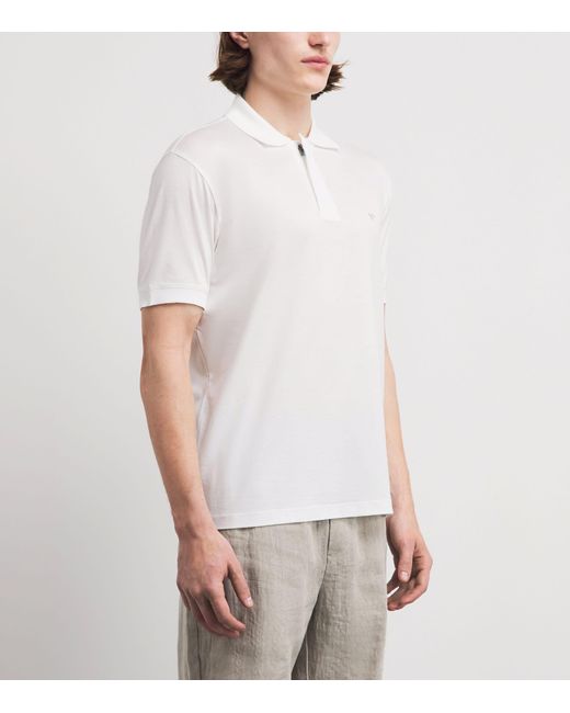 Emporio Armani White Concealed-Placket Logo Polo Shirt for men