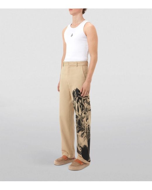 J.W. Anderson Natural X Pol Anglada Cotton Printed Chinos for men