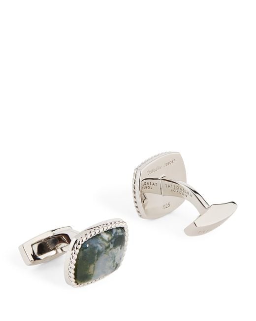 Tateossian White Rhodium-Plated Cable Jasper Cufflinks for men