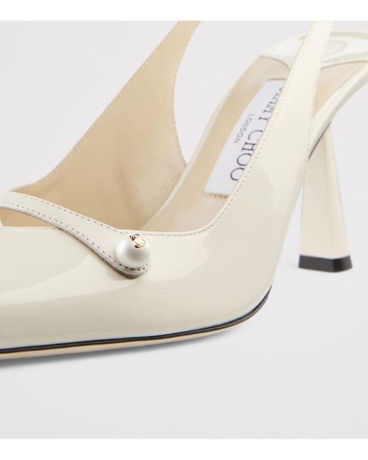 Jimmy Choo White Amita 85 Leather Slingback Pumps