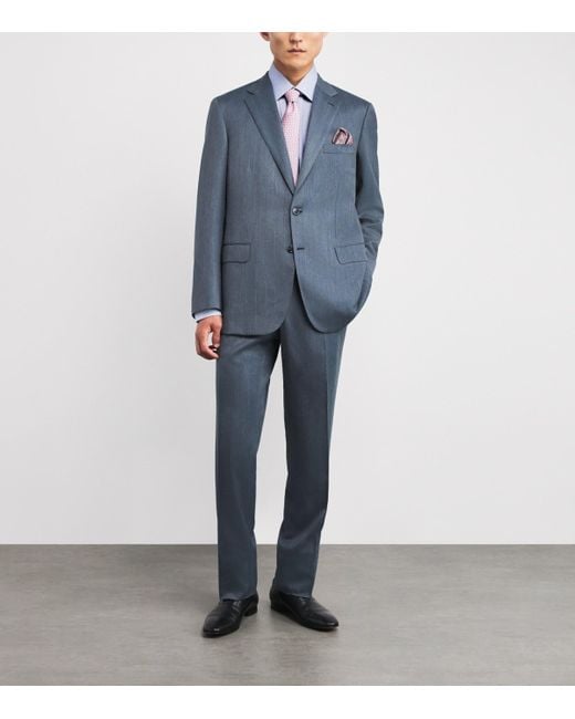 Brioni Blue Cotton Check Shirt for men