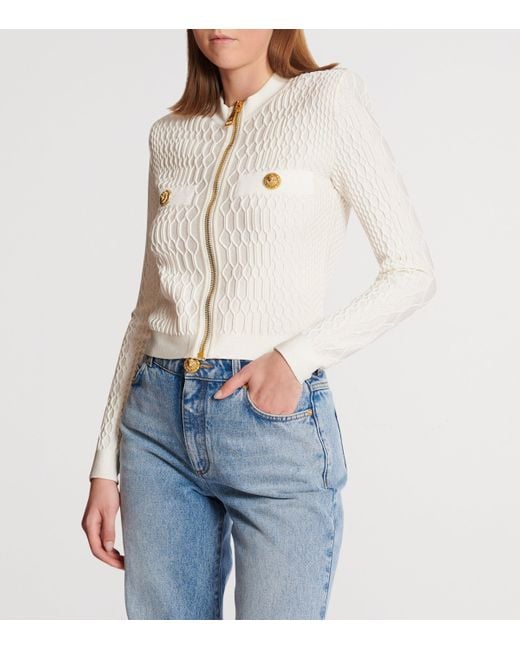 Balmain White Crocodile-Knit Cardigan
