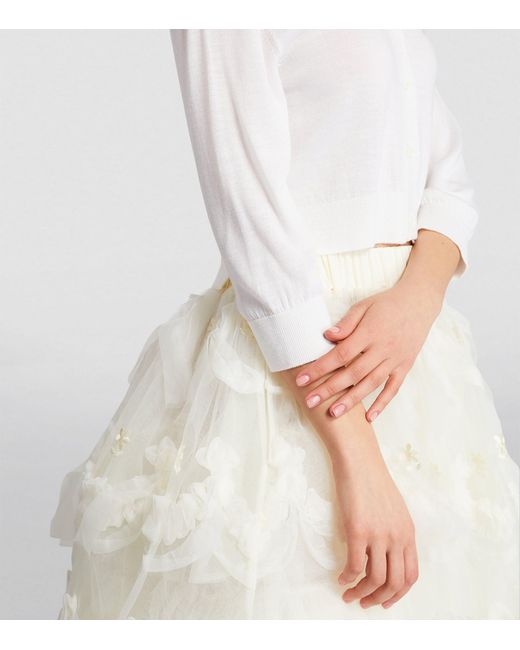 Simone Rocha White Cropped Faux Pearl-embellished Cardigan