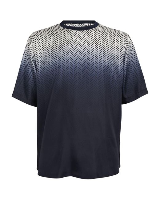 Giorgio Armani Blue Silk Ombre Chevron Print Shirt for men
