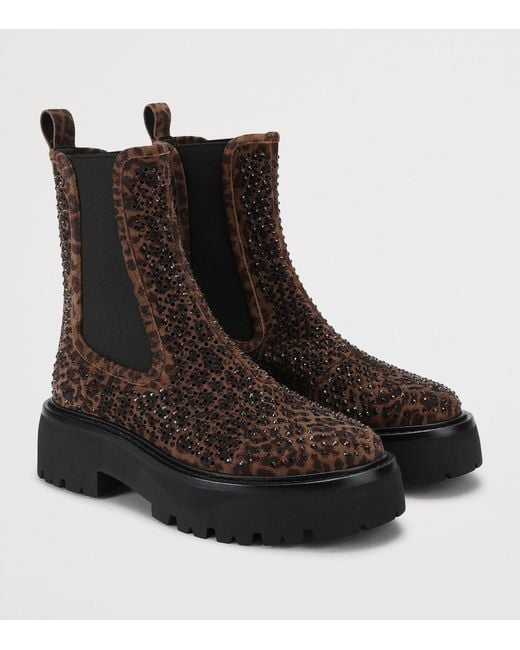 Kurt Geiger Black Suede Perf Ankle Chelsea Boots