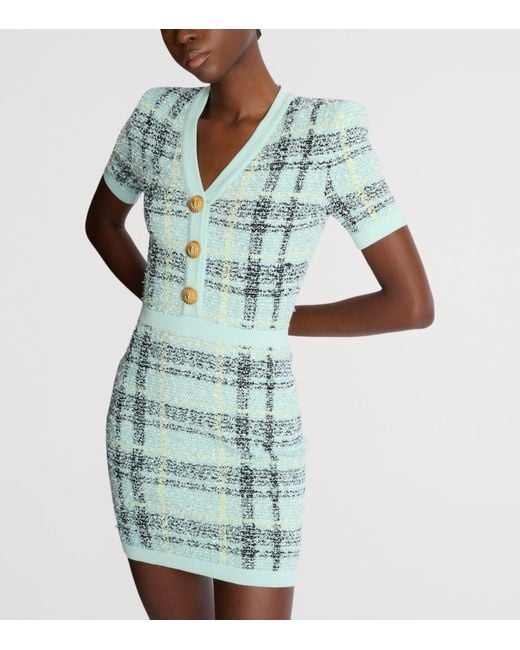 Balmain Blue Tweed Sequin Mini Dress