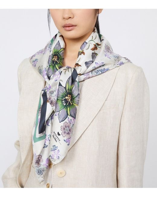 Weekend by Maxmara Metallic Silk Twill Floral Scarf
