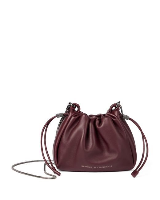 Brunello Cucinelli Purple Mini Leather Mellow Bucket Bag