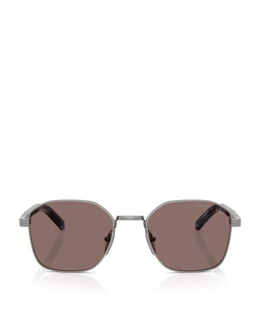Prada Brown Metal Geometric Sunglasses for men