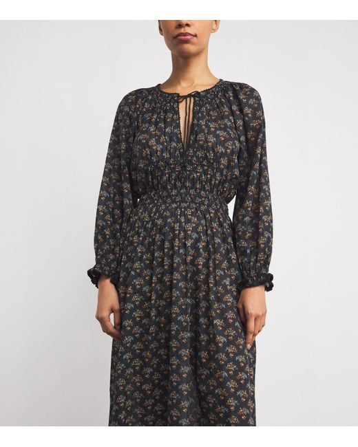 Doen Black Organic Cotton Voile Delfina Midi Dress
