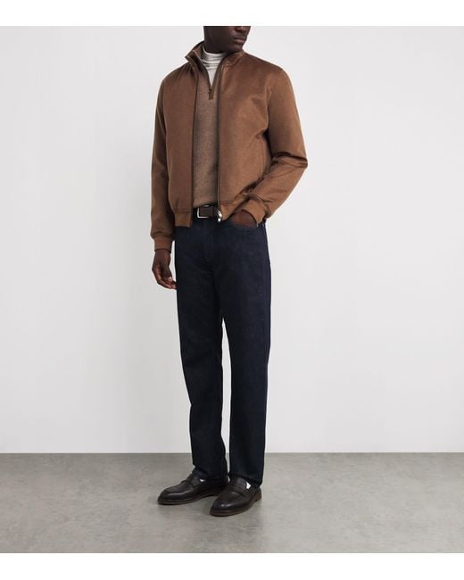 Agnona Brown Cashmere High-Neck Bomber Jacket for men