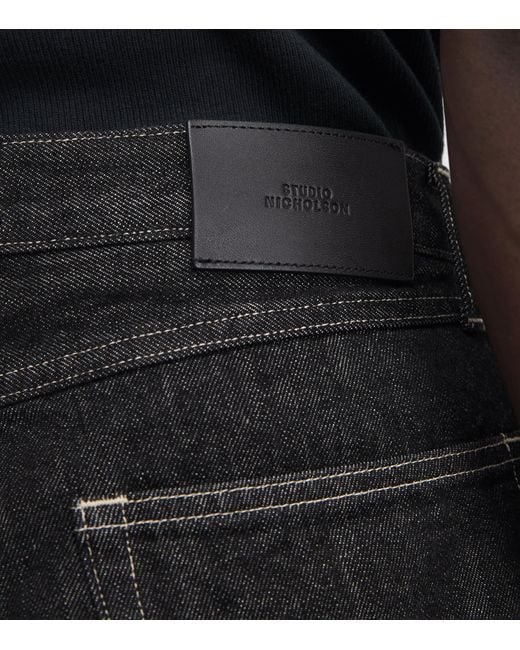 Studio Nicholson Black Wide-Leg Denim Shorts for men
