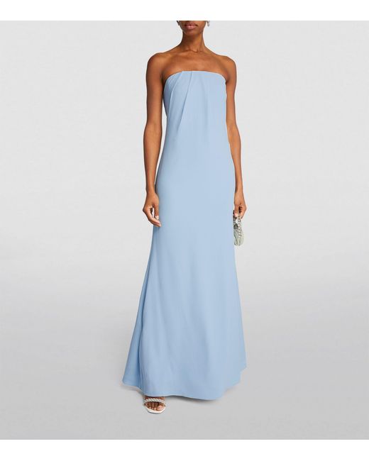 Roland Mouret Blue Strapless Draped Gown