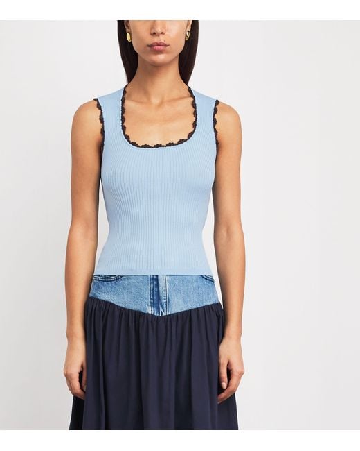 Sandro Blue Crochet-Trim Tank Top
