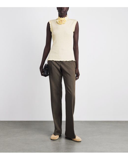 Sandro Natural Smocked Flower Tank Top