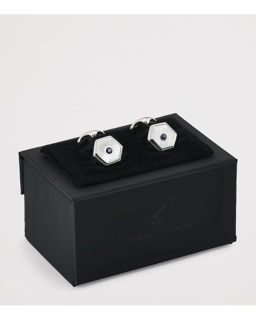 Deakin & Francis White Sterling, Sapphire And Mother-Of-Pearl Cufflinks for men