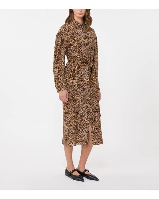 Weekend by Maxmara Brown Silk Leopard Print Midi Shirt Dress