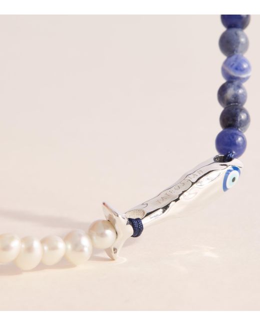 Tateossian Blue Sodalite And Freshwater Pearl Feng Shui Fish Bracelet for men