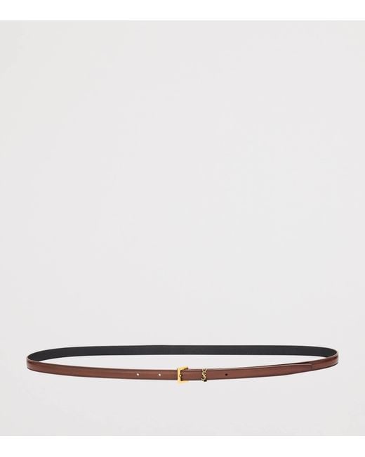 Saint Laurent White Calfskin Cassandre Slim Belt
