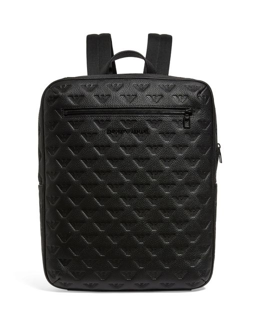 Emporio Armani Black Leather Debossed-logo Backpack for men