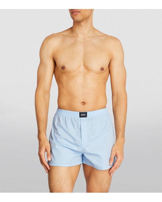 Boss Blue Cotton Boxer Shorts (pack Of 2) for men
