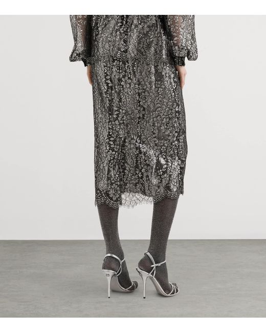 Dolce & Gabbana Gray Embroidered Floral Maxi Skirt