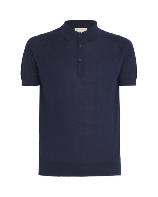 John Smedley Blue Cotton-Cashmere Elias Polo Shirt for men
