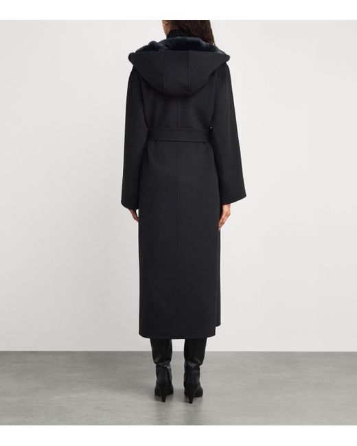 Yves Salomon Black Hooded Mink Fur-Trim Coat