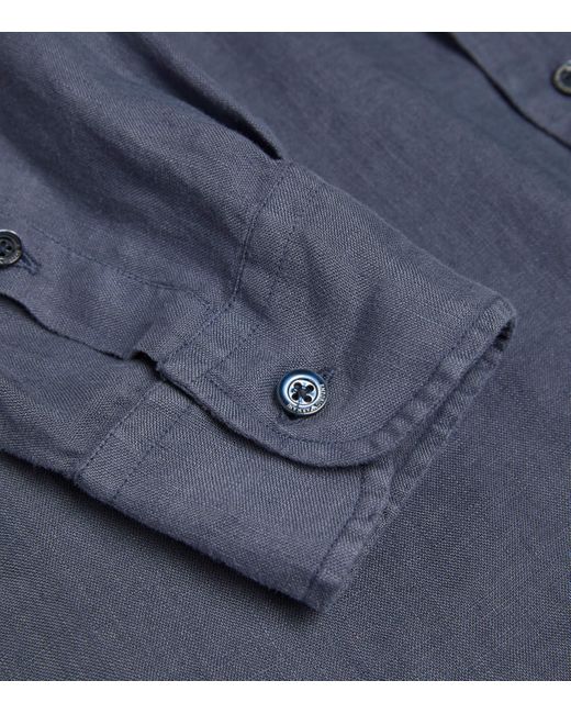 Emporio Armani Blue Garment-Dyed Linen Shirt for men