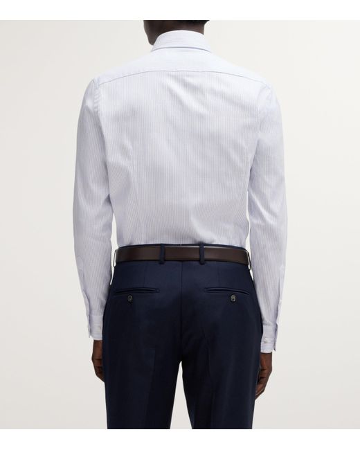 Boss Blue Cotton Striped Slim Shirt for men