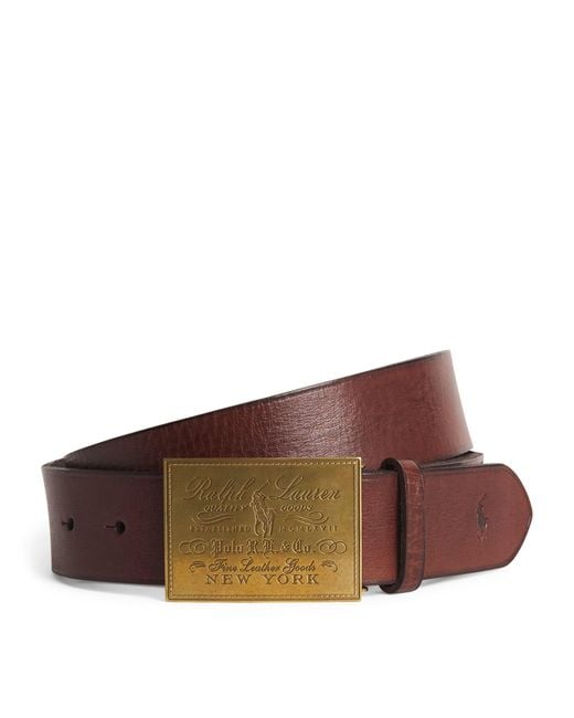 Polo Ralph Lauren Leather Heritage Plaque Belt in Brown for Men | Lyst